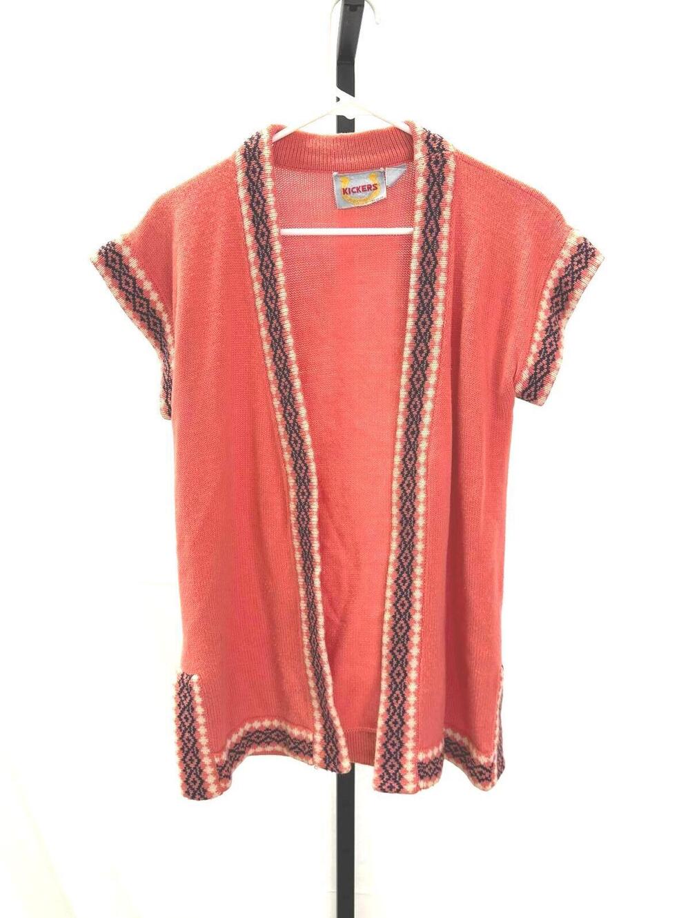Kickers Women's Coral Knit Short Sleeve Cardigan Large 70s